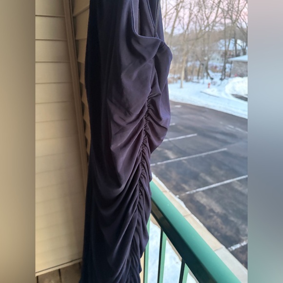 🆕Jewel Badgley Mischka Navy Ruched Sleeveless Midi Dress Size 12 Elegant Stretch - Picture 6 of 15